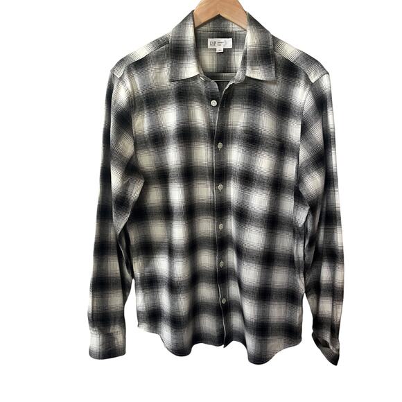 GAP Shirt Womens Flannel Standard Fit Black Gray Plaid Comfy Casual Outdoors M - Picture 1 of 5